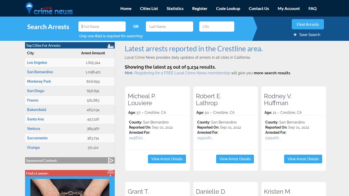 Crestline California Arrest Records | Local Crime News